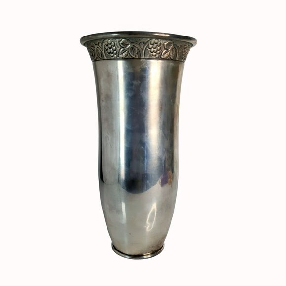 Vintage Pottery Barn Silver-Plated Vase With Ornate Grape & Leaf Design - Picture 3 of 7